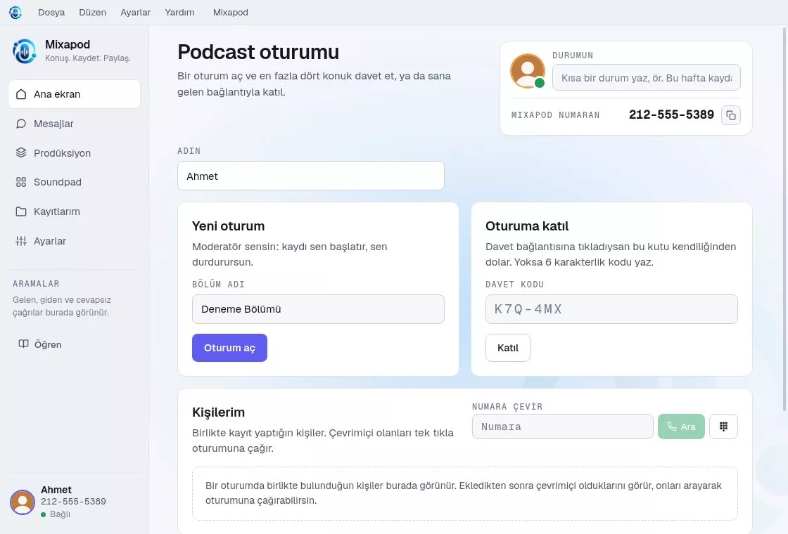 Mixapod ana ekranı