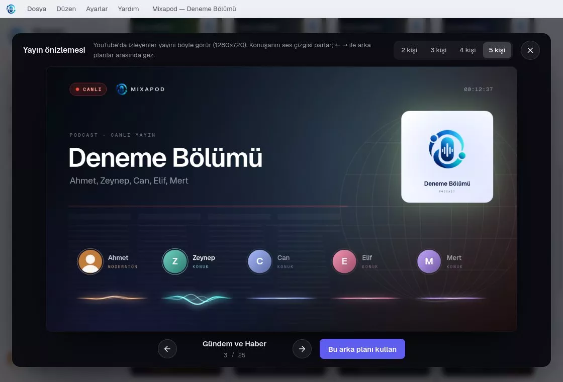 Canlı yayın arka plan önizlemesi