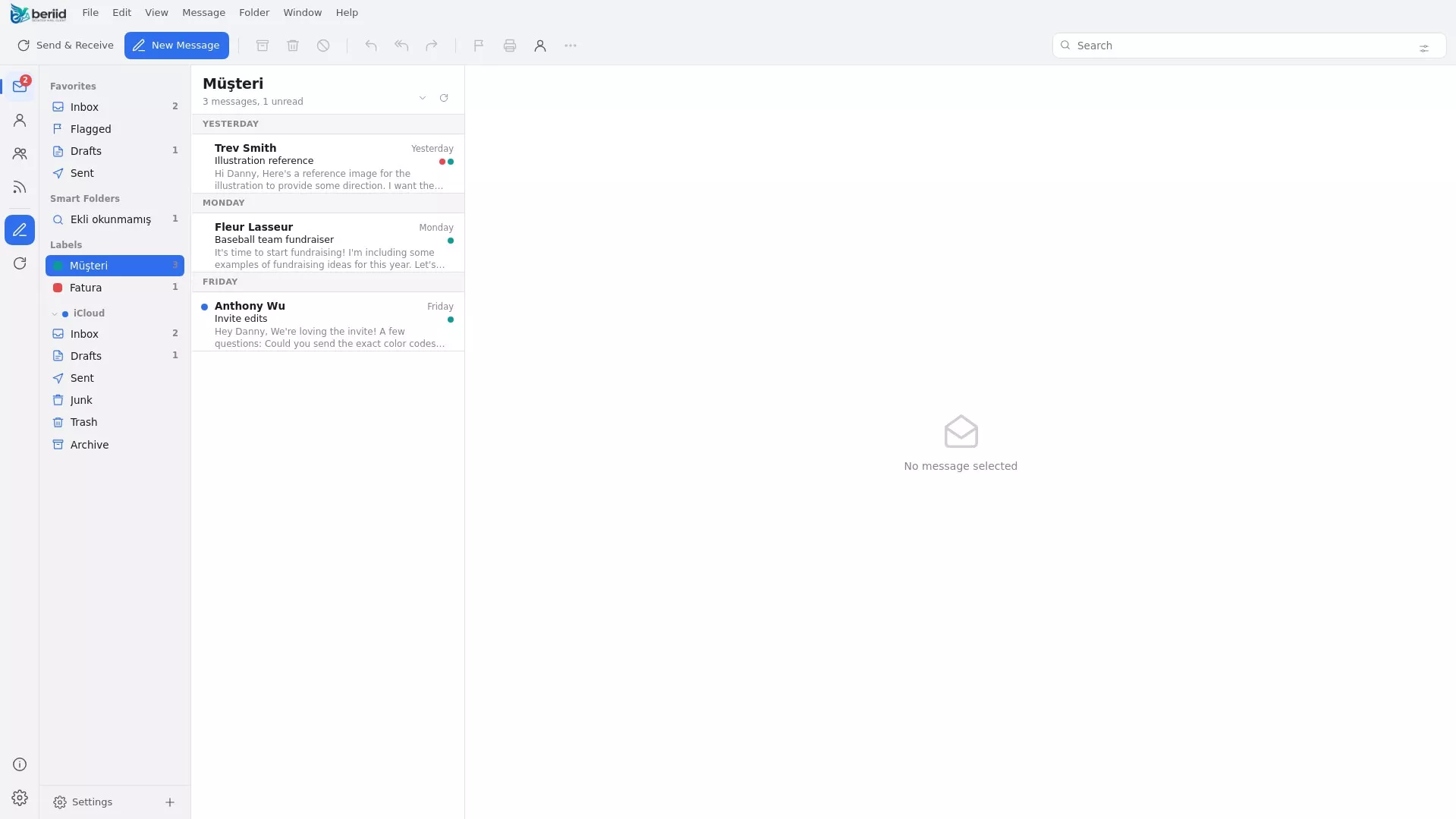 Beriid kenar çubuğunda etiketler ve akıllı klasörler
